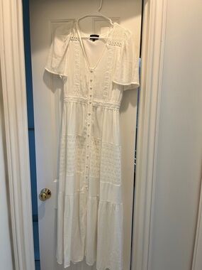 Vici white-ish ivory Lace-Panel Button Maxi Dress